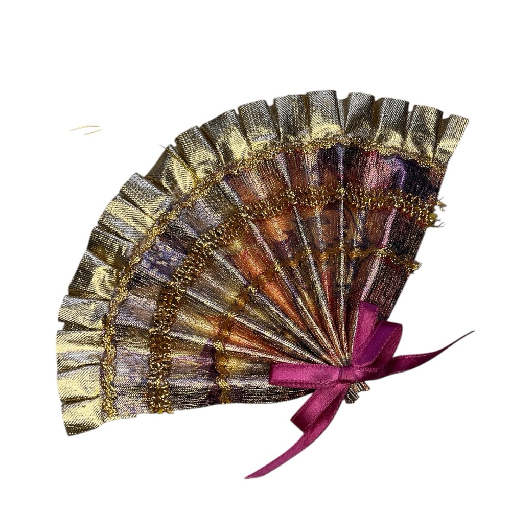 Vintage Multicolor Folding Fan Ornament Metallic Lovely